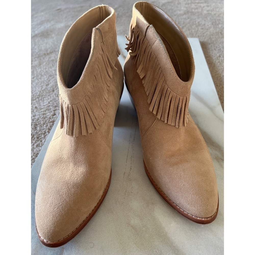 JOIE MAKENA BEIGE BUFF CALF SUEDE FRINGE ANKLE BOOTIE - EU 40 - US 9 - Picture 4 of 10